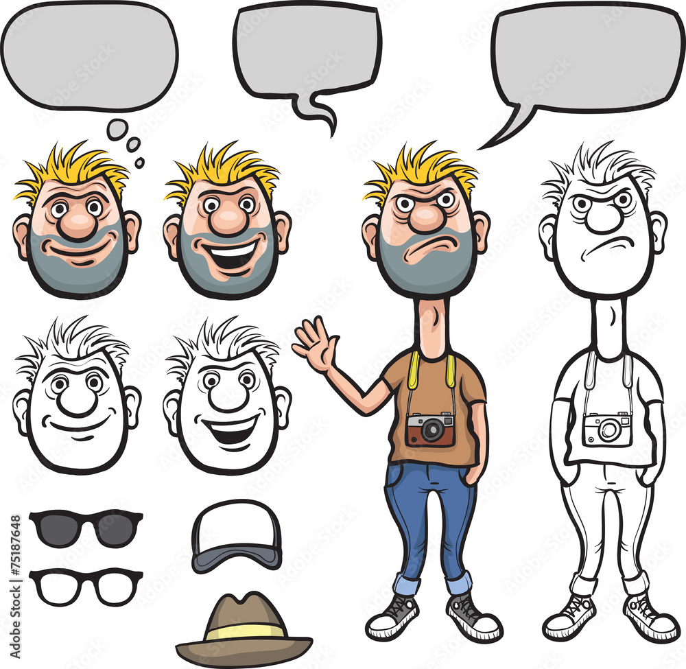 cartoon hipster character kit