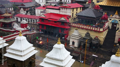 View of body cremation grounds, pashupatinath temple, kathmandu, nepal photo