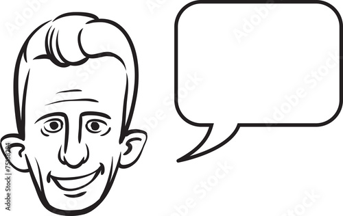 whiteboard drawing - big eared face with speech bubble