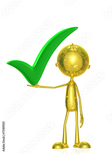 Golden character with right sign photo