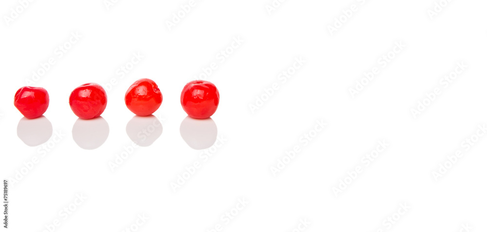 Pickled cherry fruit over white background