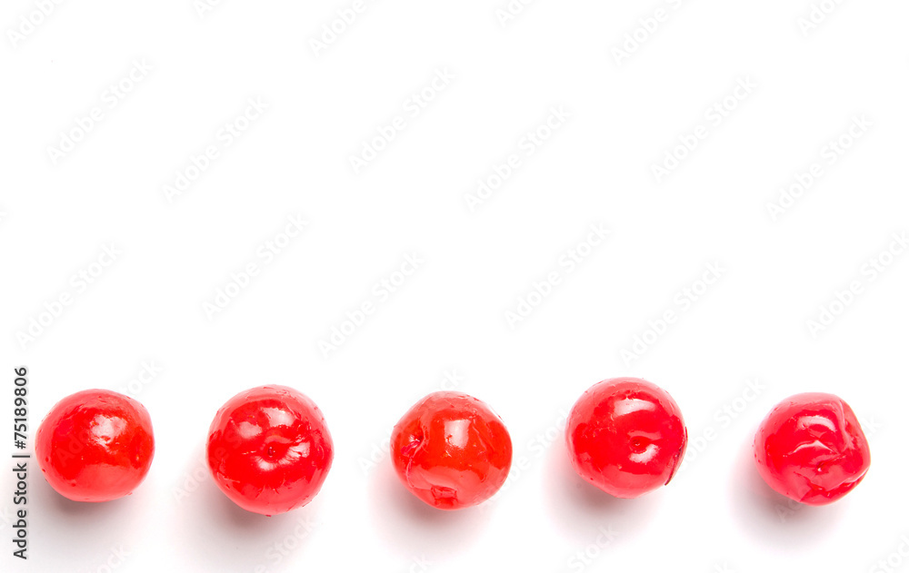 Pickled cherry fruit over white background Pickled cherry fruit over white background