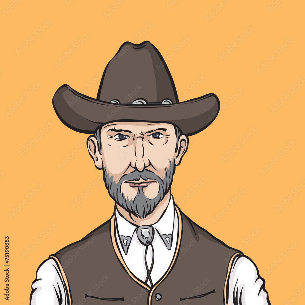 cartoon portrait of wild west rough man