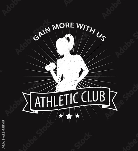 gain more with us emblem with girl scratched vector illustration