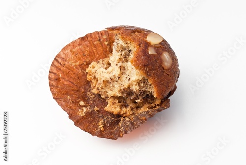 Banana cake bite to eat on white background