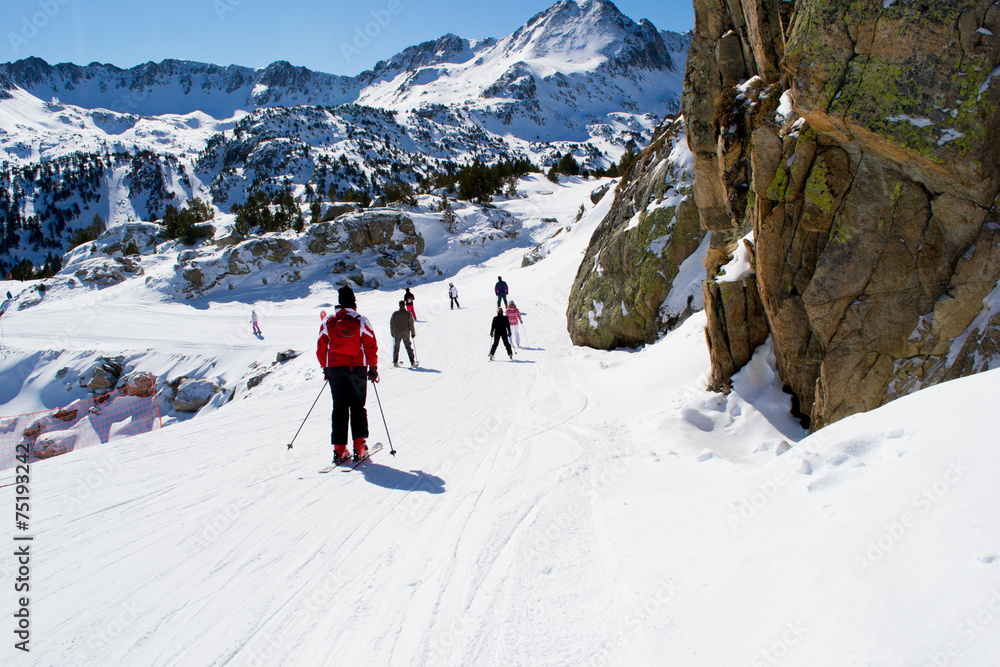 People are skiing in Andorra - obrazy, fototapety, plakaty 