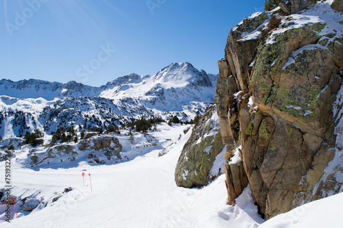 The red skiing slope in Andorra for beginners.