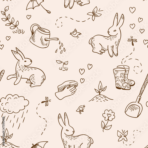 Spring doodles seamless (vector)