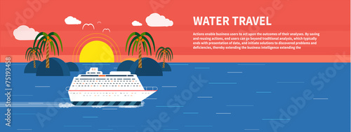 Cruise ship and clear blue water. Water tourism.