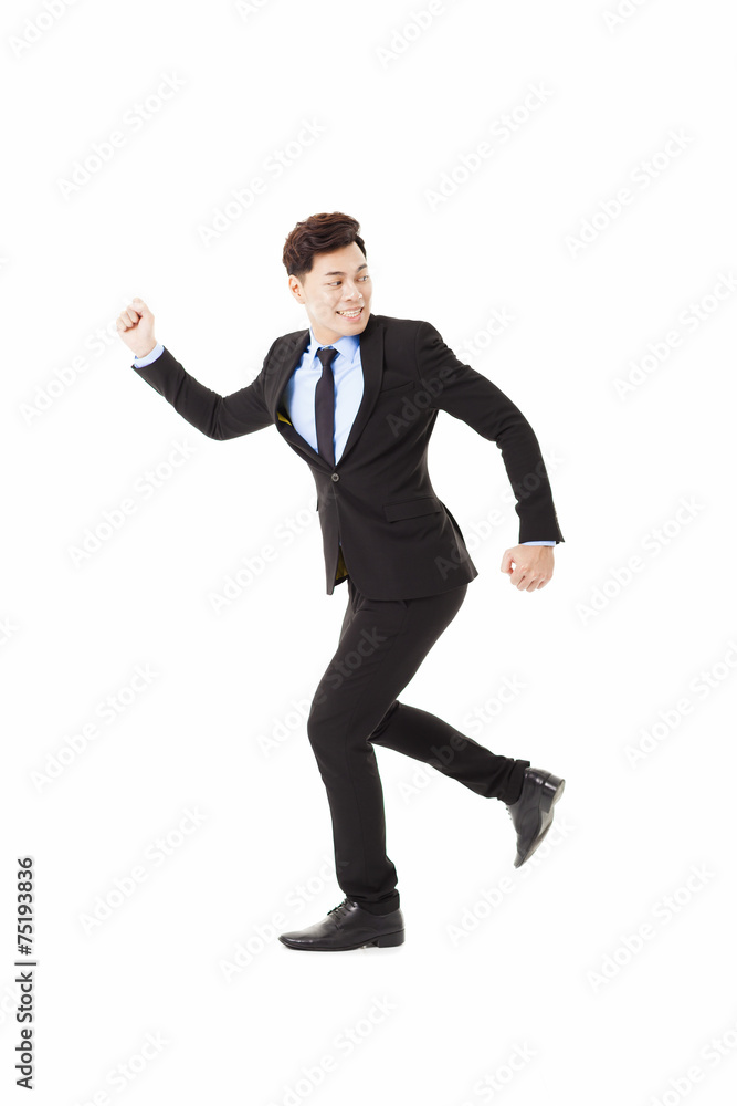 businessman running and looking back