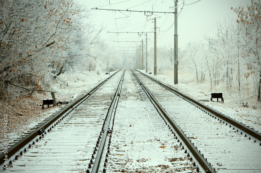 Fototapeta premium Urban Railroad at winter day