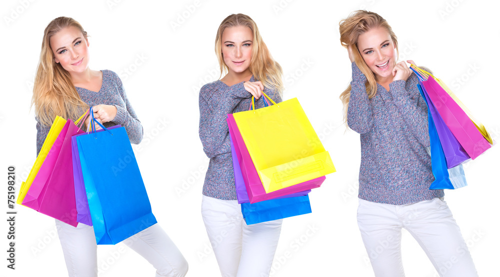 Happy shopper girl collage