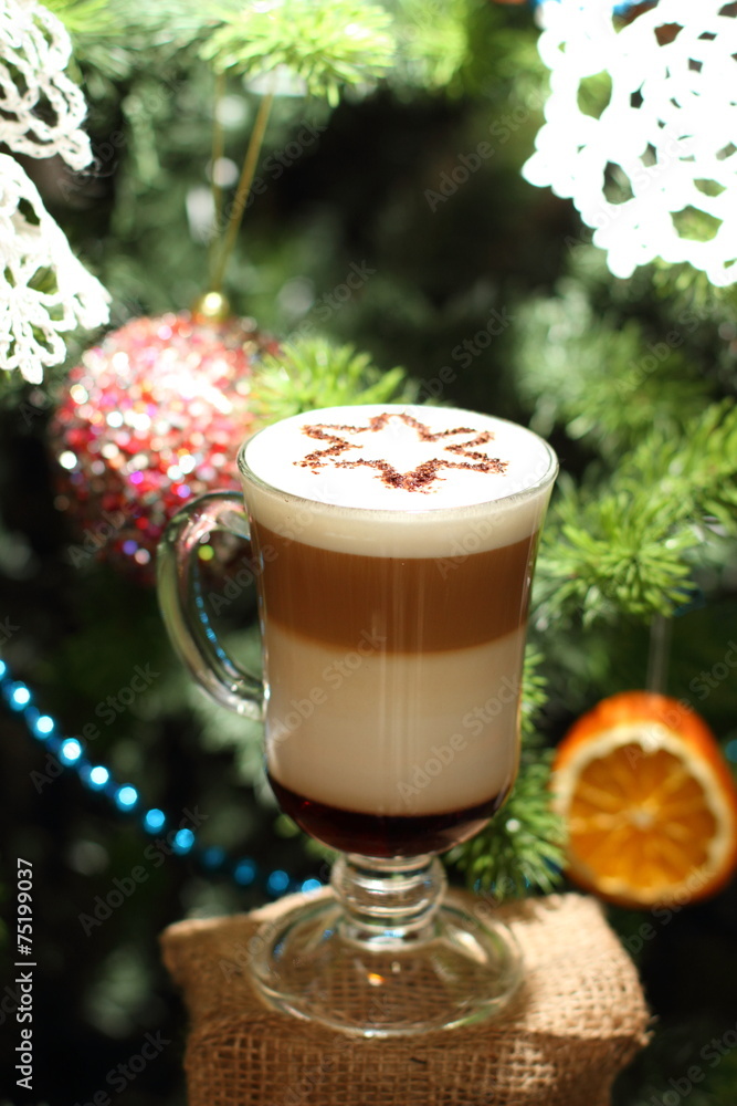 Picture new year on cappuccino in cup Picture new year on cappuccino in cup