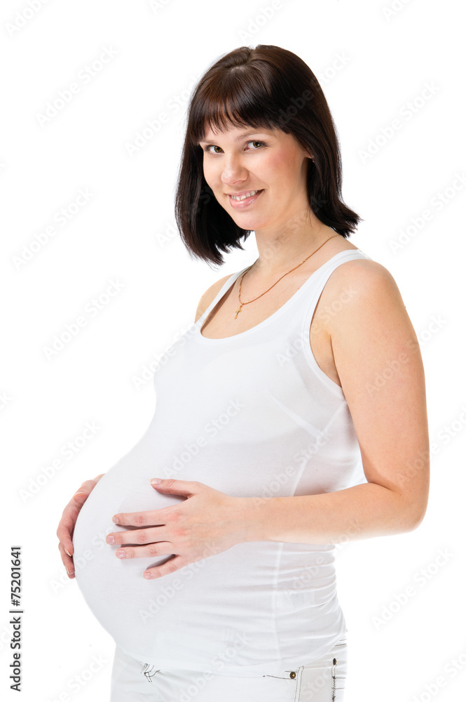 Pregnant young woman over white Pregnant young woman over white