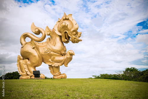 Thai golden lion statue style This statue is public in thailand