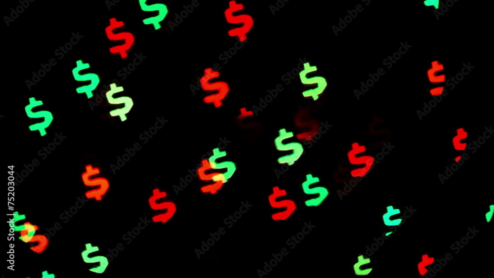 Colorful defocused blinking dollar sign bokeh festive lights Colorful defocused blinking dollar sign bokeh festive lights