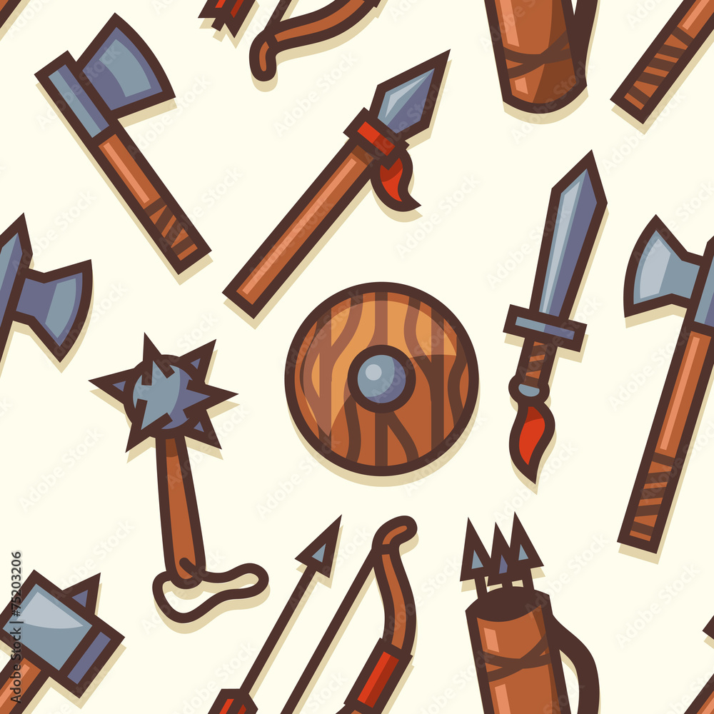Obraz premium Seamless pattern with medieval weapons icons. Vector.