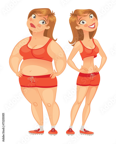 Fat and thin woman, vector illustration