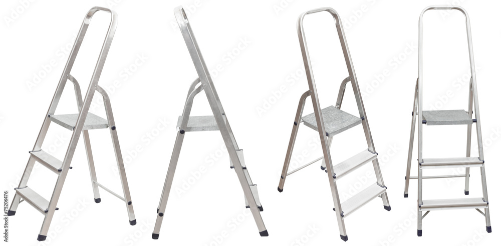 set of short folding step ladder isolated - obrazy, fototapety, plakaty 
