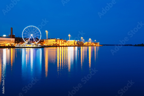 Night Scenery View Of Embankment With Ferris Wheel In Helsinki,