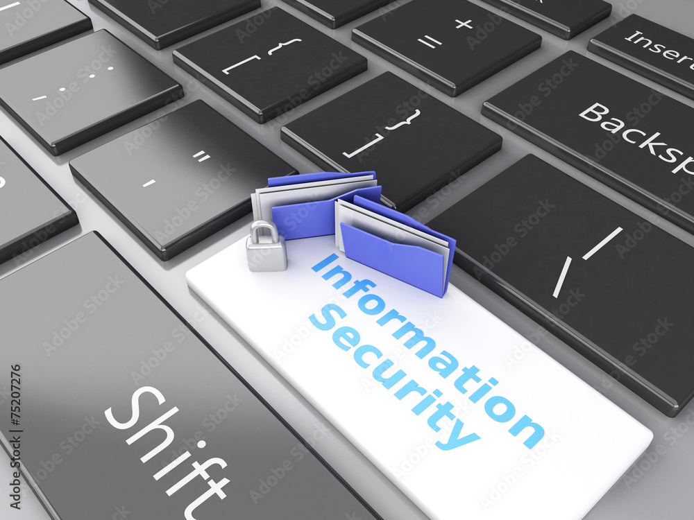Fototapeta premium closed Padlock, folder and Information Security on computer keyb