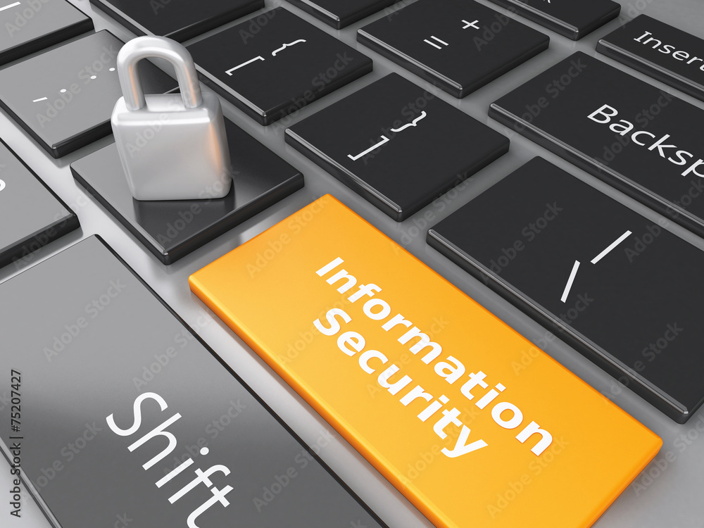 Fototapeta premium closed Padlock and Information Security on computer keyboard. Pr