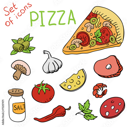 Set of icons - pizza ingredients (vector)