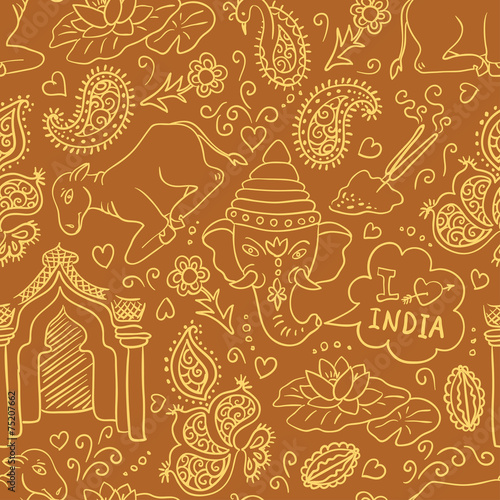 Seamless pattern with the Indian elements (vector)