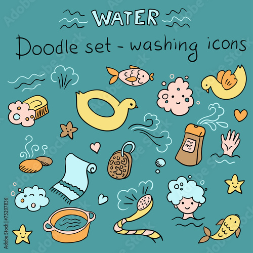 Doodles set - washing icons (vector)