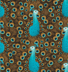 Acrylglasbilder Pfauenmuster Vintage Pfau Vektormuster nahtlos  © kharlamova_lv