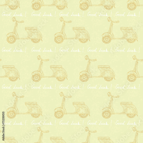 Vector pattern with hand drawn scooters on beige