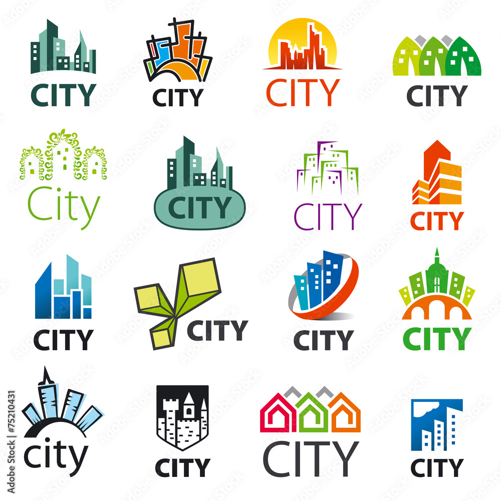 big set of vector logos cities