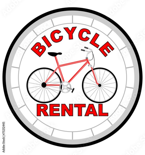 Label bicycle rental shaped as tyre with bicycle in the middle