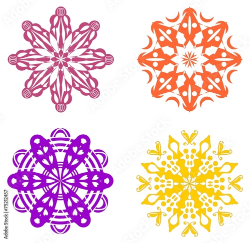 Set of four geometric ornaments in warm colors