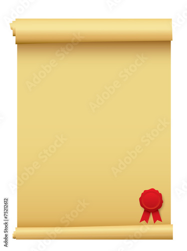 Old manuscript with seal wax isolated on a white background
