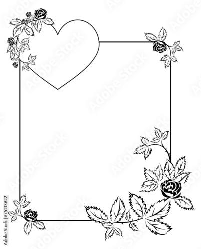 Elegant frame in shape of heart with floral ornament photo