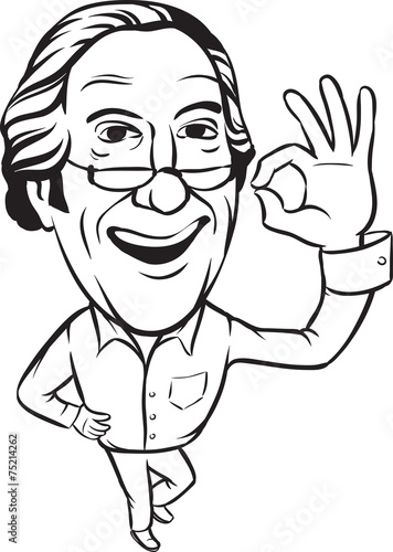 whiteboard drawing - smiling senior man with ok hand sign