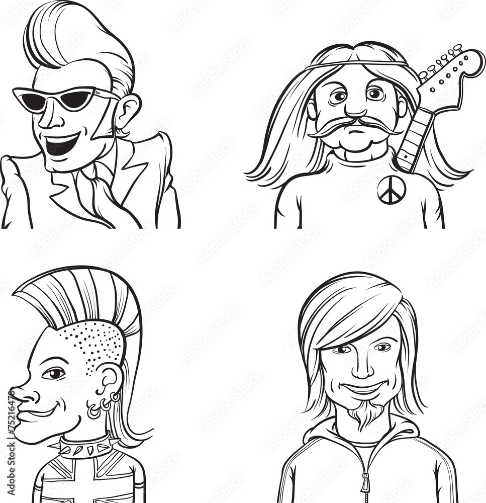 whiteboard drawing - rock musicians of various music genres whiteboard drawing - rock musicians of various music genres