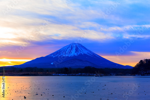 Mount Fuji and Lake Shojiko at sunrise