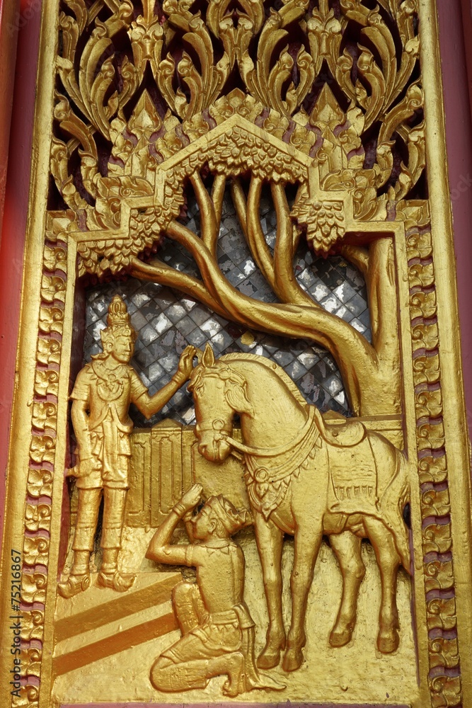 wood carving Thai Buddha story art