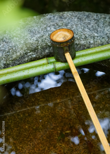 Stone Basin with water dipper at Kotoin Temple in Kyoto photo