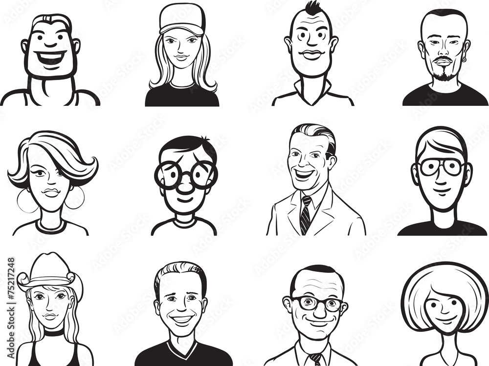 whiteboard drawing - collection of people cartoon faces Stock Vector |  Adobe Stock
