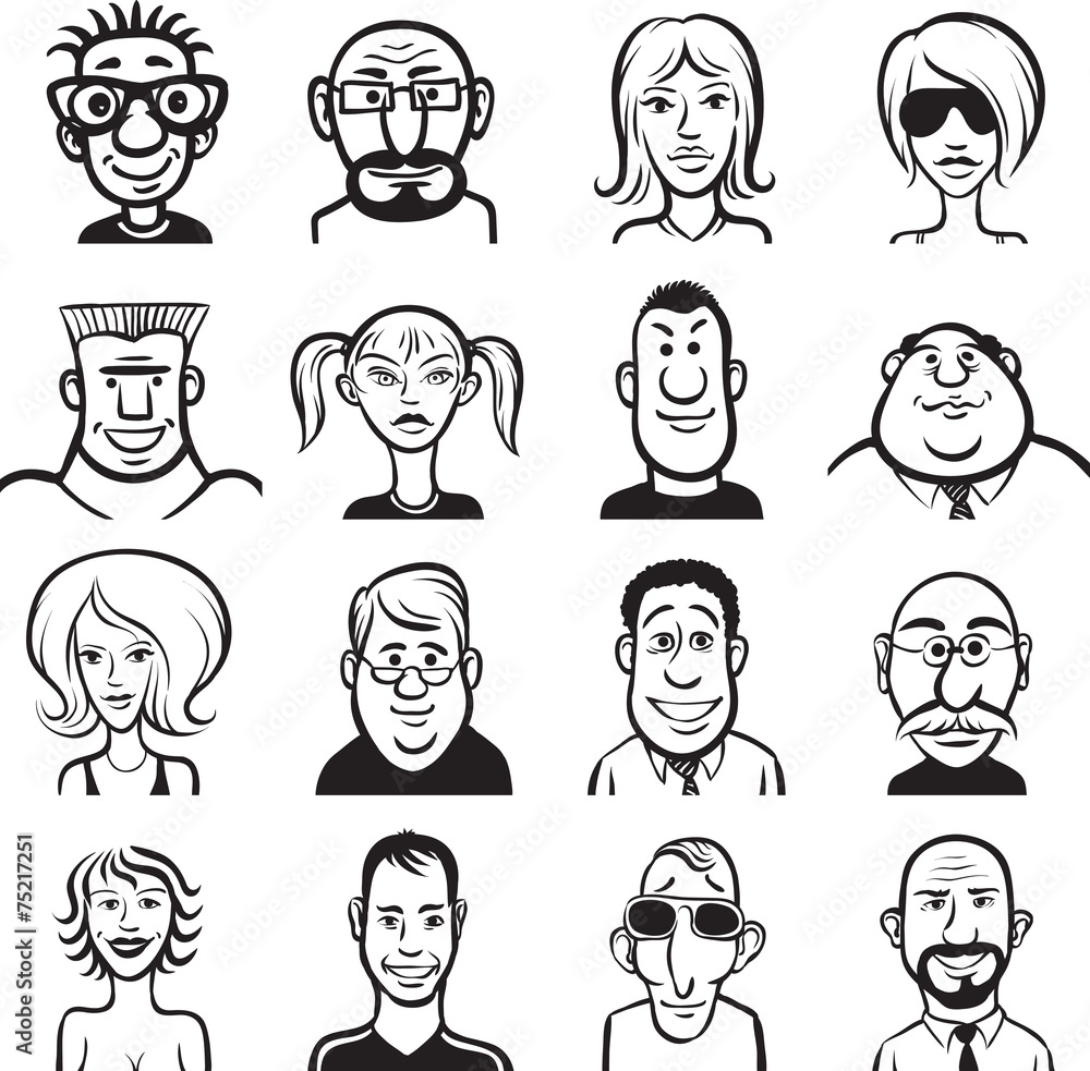 Vetor do Stock: whiteboard drawing - doodle faces set | Adobe Stock