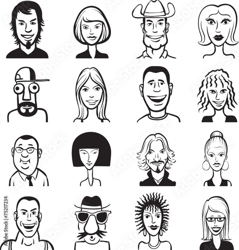 whiteboard drawing - doodle funny faces set