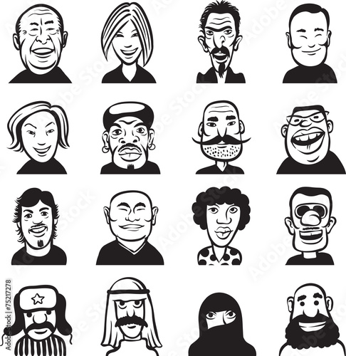 whiteboard drawing - set of different doodle faces