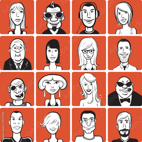 Set of various doodle faces