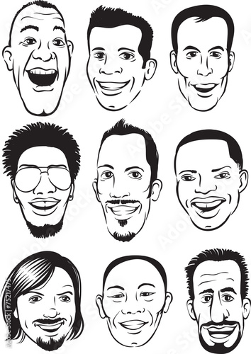 whiteboard drawing - happy men faces set
