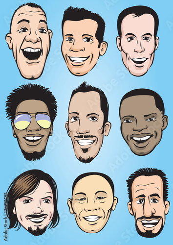 happy men faces set