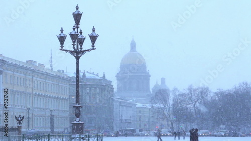 View of St. Isaac's Cathedral in the snow in the winter photo