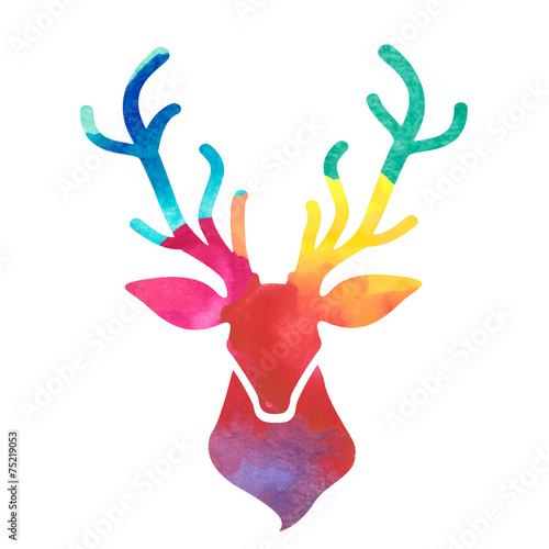 watercolor colorful deer head